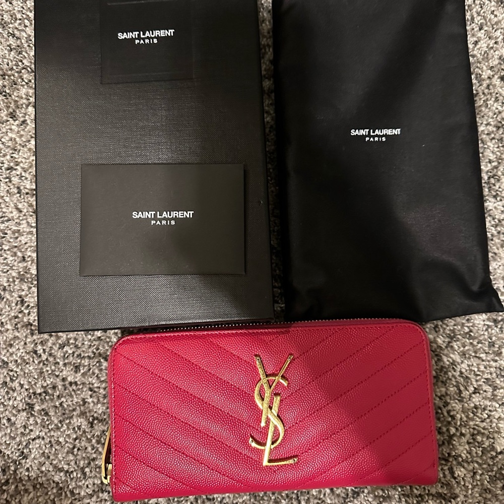Pink Chevron YSL Zippy Wallet